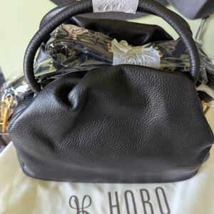 HOBO Black Pebbled Leather Satchel with Rolled Handle